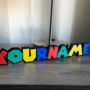 Personalized Mario Style Name Sign, Name Tag Sign, Kids Room Decor, Game Room, Office Gift, Gamer Sign, Teacher Name Sign, Office Desk Sign