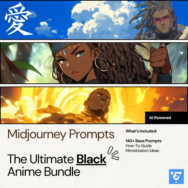 AI Art Mastery: The Ultimate Black Anime Bundle - 140+ Midjourney Prompts & Exclusive Creator Guide