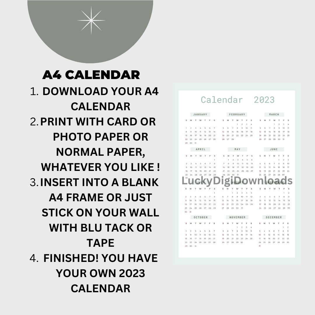 2024 Calendar Printable A4 , A4 2024 Full Calendar Suitable for Framing