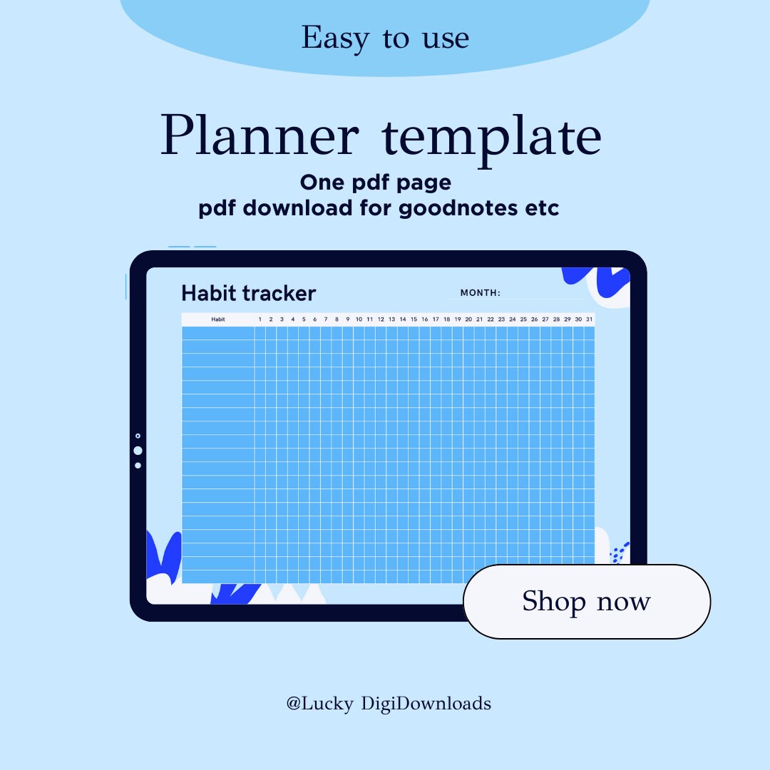 Blue Digital Goodnotes Planner Template Undated Planner Etsy