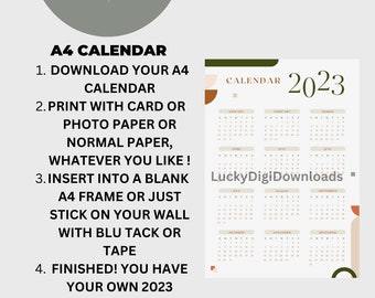 2023 Calendar Printable A4 , A4 2023 full calendar suitable for framing and printing