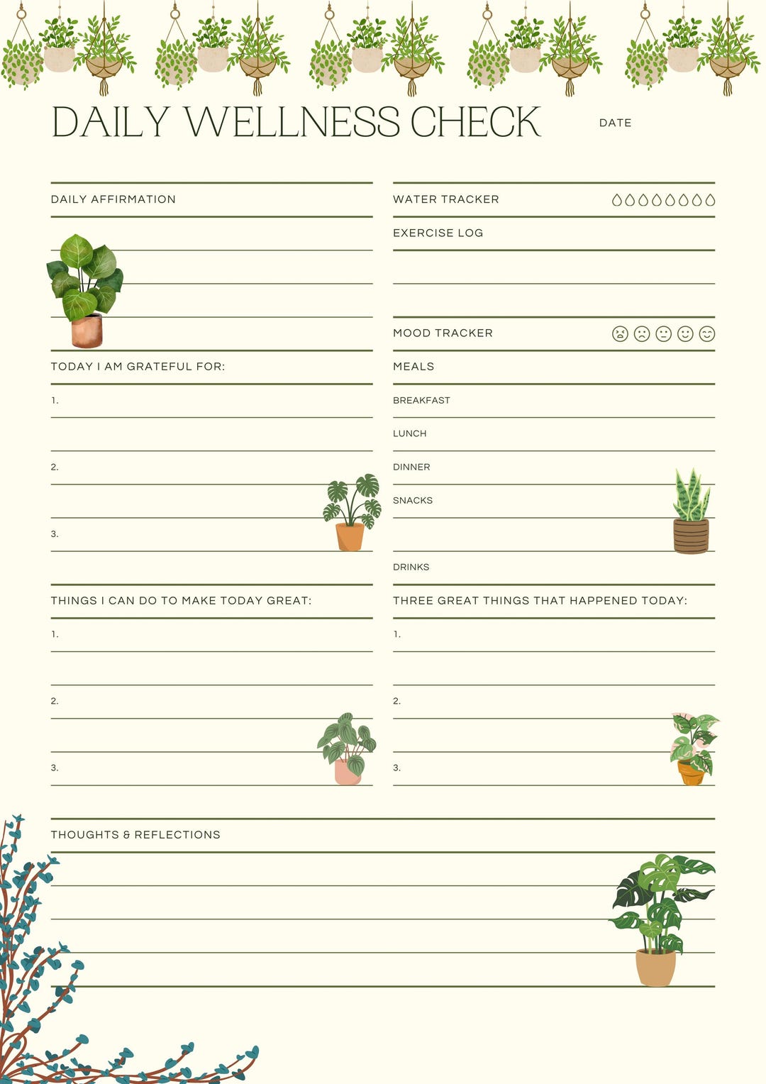 Daily Wellness Planner Template | Self-care Journal Printable | Mental ...