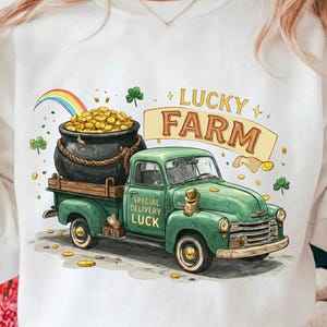 St Patricks Day Retro Truck PNG, Lucky Farm Sublimation Design, Pot of Gold Vintage Pickup, Irish Shamrock DTF, Leprechaun Rainbow Clipart