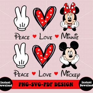 Peace Love Mouse Svg Png, Peace Love Mouse Valentine Svg Png, Warstwowa mysz Svg, Słodkie serce Svg, Pobieranie cyfrowe, Cricut Svg Png, Clipart