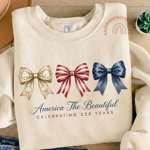 Patriotic Bows USA 250th Anniversary, Coquette 4th of July Sublimation, America The Beautiful PNG image 3