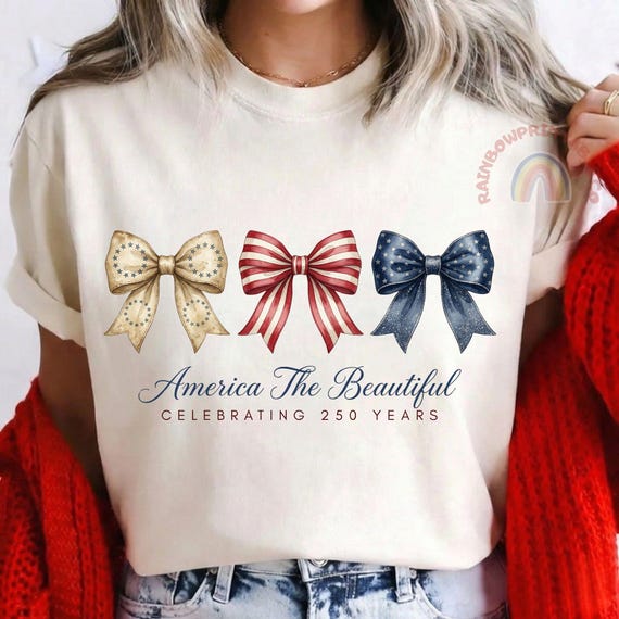 Patriotic Bows USA 250th Anniversary, Coquette 4th of July Sublimation, America The Beautiful PNG