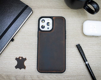 Personalized Brown Leather Phone Cover, iPhone 15, 14, 13, 12, 11 Pro Max Case, Genuine Leather iPhone Case, Best Case For iPhone