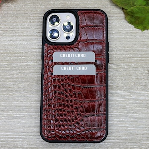 Étui de téléphone en cuir à motif croco personnalisé, housse de téléphone bordeaux, étui pour iPhone 14, 13, 12, 11 Pro Max