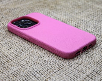 Personalized Pink Leather Cell Phone Case, iPhone 14, 13, 12, 11 Pro Max / Plus  Case,  Luxury Leather Cover,  Valentine's & Mother Day Gift