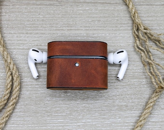 Custom Tan Leather Airpod Cover, Vintage Airpod 1/2 & Airpods Pro / 2 Pouch, Protective Airpods Case