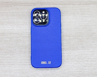 Protective Leather iPhone Cover, Blue Custom Phone Case, iPhone 18, 17, 16, Air  Pro Max / Plus Case, Personalized Phone case