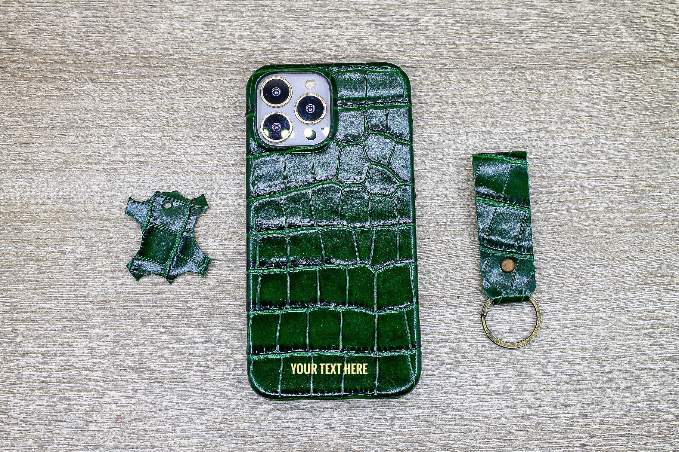 Custom Green Croco Pattern Luxury iPhone Case, iPhone 15, 14