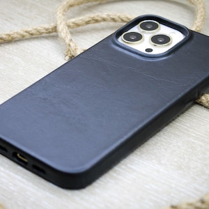Custodia per telefono in vera pelle pieno fiore, cover per iPhone nera, custodia per iPhone 14, 13, 12, 11 Pro Max, copertura completa a scatto, custodia per iPhone personalizzata
