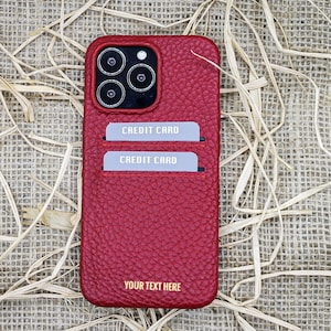 Mini coque en cuir rouge avec gravure personnalisée avec porte-cartes de crédit, coque pour iPhone 14, 13, 12, 11 Pro Max/Plus, housse en cuir de luxe