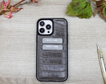 Mink Crocco Pattern Custom Phone Case With Card Holder, iPhone 15, 14, 13, 12,Pro Max Case, Leather Aesthetic Phone Case, Snap On Full Cover