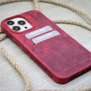 Étui pour téléphone personnalisé avec compartiment pour carte de crédit, étui pour iPhone rouge, étui pour iPhone 15, 14, 13, 12, 11 Pro Max/Plus, cadeau de Noël