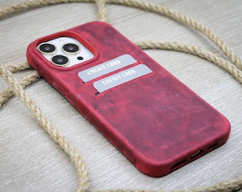 Personalized Phone Case With Credit Card Compartment, Red iPhone Case, iPhone 15, 14, 13, 12, 11 Pro Max Case / Plus, Christmas Gift