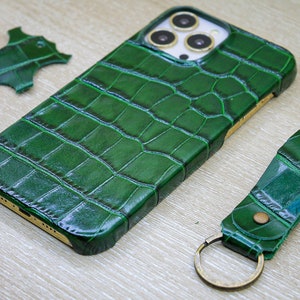 Custodia di lusso per iPhone con motivo coccodrillo verde personalizzato, custodia per iPhone 15, 14, 13, 12, 11 Pro, Max, Plus, custodia in pelle per telefono, regalo per Natale