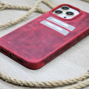Étui pour téléphone avec compartiment pour carte de crédit, étui pour iPhone rouge, étui pour iPhone 14, 13, 12, 11 Pro Max, étui pour carte de crédit personnalisé
