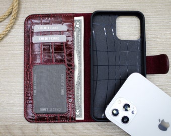 Étui portefeuille en cuir à motif croco, étui pour téléphone portable, carte de crédit, étui pour iPhone 14, 13, 12, 11 Pro Max/Plus, porte-billets