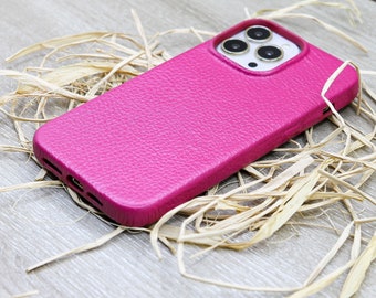 Personalisierte rosa Handyhülle aus echtem Leder, iPhone 14, 13, 12, 11 Pro Max / Plus Hülle, Schutzhülle, Valentinstag Geschenk