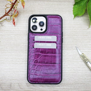 Étui pour téléphone avec compartiment pour carte de crédit, étui pour iPhone violet, étui pour iPhone 14, 13, 12, 11 Pro Max, étui pour carte de crédit personnalisé