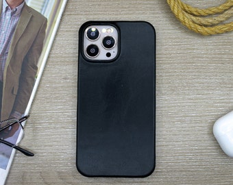 Custodia per telefono in vera pelle pieno fiore, cover nera per iPhone, custodia per iPhone 14, 13, 12, 11 Pro Max, copertura completa a scatto, custodia personalizzata per iPhone