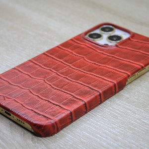 Personalized Luxury Croco Pattern Red Leather Phone Case, iPhone 15, 14, 13, 12, 11 Pro Max / Plus Case, Leather Phone Case For Christmas