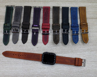 Genuine Tan Leather Apple Watch Band 42mm, 38mm, 40mm, 41 mm, 44mm, 45mm for Series 1-2-3-4-5-6-7-8-SE,  Full Grain Leather Watch Strap