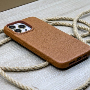 Cover per telefono in pelle marrone personalizzata, custodia protettiva per telefono iPhone 14, 13, 12, 11 Pro Max / Plus, custodia per cellulare in vera pelle