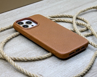 Funda de cuero marrón personalizada para iPhone 14, 13, 12 y 11 Pro Max/Plus. Funda de cuero genuino para teléfono celular.