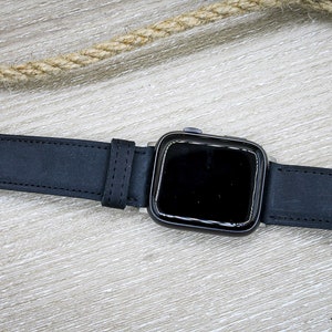 Leather Apple Watch Band, Full Grain Black Leather Strap,  38mm 40mm 41mm 42mm 44mm 45mm 49mm Apple Watch Strap