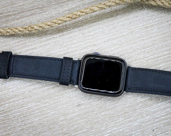 Correa de piel para Apple Watch, correa de piel negra de grano completo, 38 mm, 40 mm, 41 mm, 42 mm, 44 mm, 45 mm, 49 mm