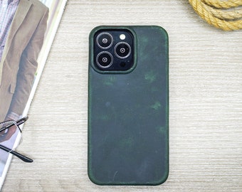 Spersonalizowane etui na telefon z zielonej skóry, etui na iPhone'a 15, 14, 13, 12, 11 Pro Max, etui z prawdziwej skóry na iPhone'a, najlepsze etui na iPhone'a