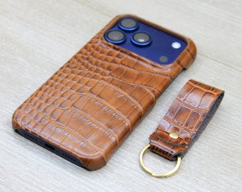 Luxury Brown Croco Pattern Leather iPhone Case For a Christmas Gift, iPhone 18,17, 16, 15, Pro Max / Air Plus Case