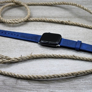 Leather Apple Watch Band, Full Grain Blue Leather Watch Strap,  38mm 40mm 41mm 42mm 44mm 45mm 49mm Apple Watch Strap