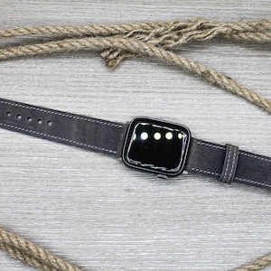 Personalized Gray Leather Apple Watch Strap, 38, 40, 42, 44, 45mm, Apple Watch Strap, Engraved iWatch Band, Custom Watch Band