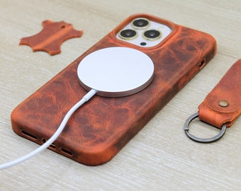 MagSafe Leather Phone Cover, Tan iPhone case, iPhone 15, 14, 13, 12, 11 Pro Max Case Plus, Personalized Phone Cover, Snap On Full Cover