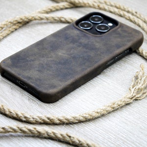 Echt lederen iPhone-hoes, getrommelde bruine mobiele telefoon, iPhone 14, 13, 12, 11 Pro Max-hoesje, beschermende achterkant, gepersonaliseerde telefoonhoes