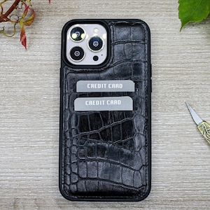 Étui pour téléphone en cuir à motif croco, étui pour téléphone portable noir, étui pour iPhone 14, 13, 12, 11 Pro Max, mini étui avec porte-cartes de crédit