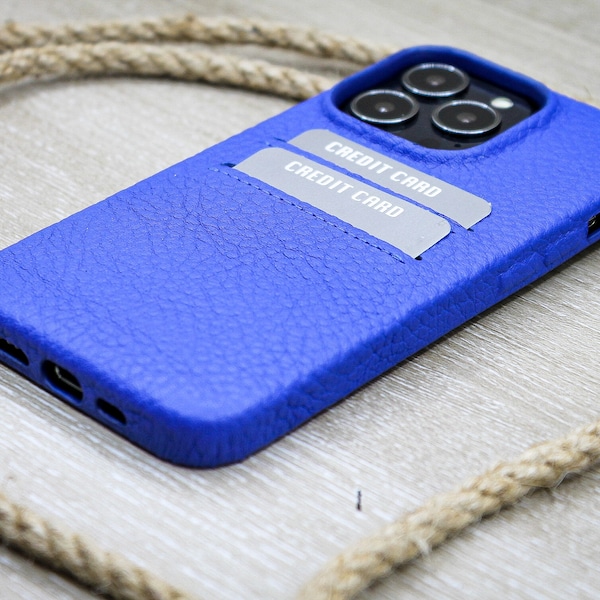 Phone Case With Credit Card Compartment, Blue iPhone Case, iPhone 14, 13, 12, 11 Pro Max Case, Personalized Credit Card Case