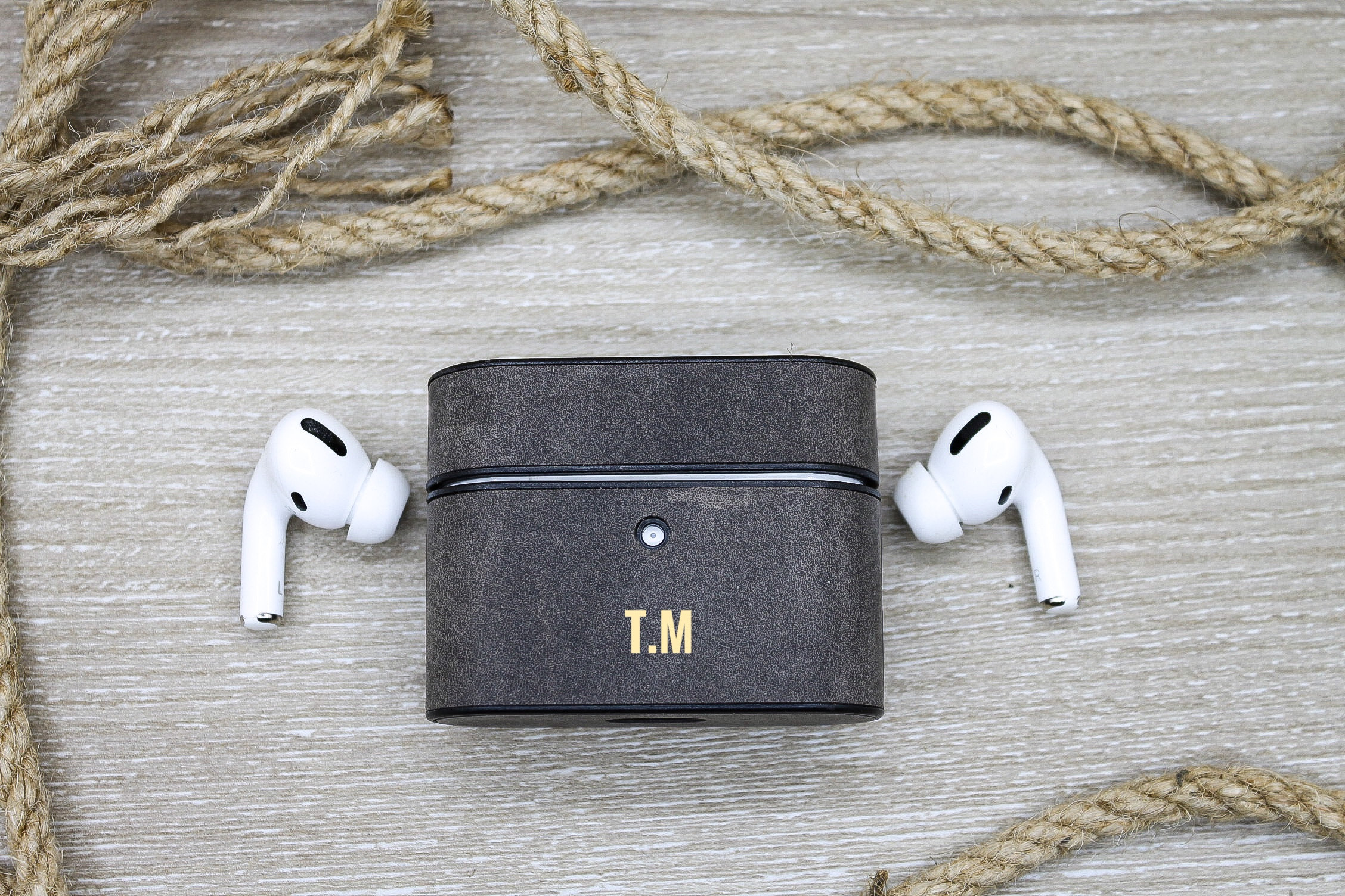 Airpod case Handmade luxury Grey & Brown AirPod case. Golden hardware. Fits  both first generation AirPods and AirPod Pros.