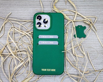 Genuine Leather Green iPhone Cover, iPhone 14, 13, 12, 11 Pro Max/Plus Case, Phone Credit Card Case, Snap On Full Cover /  Mothers Day Gift