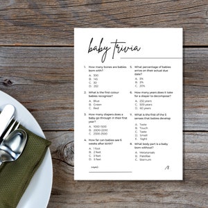 Baby Shower Trivia Game | Baby Shower Trivia Template | Baby Shower Games Printable | Trivia Questions | Trivia Game Template | Editable