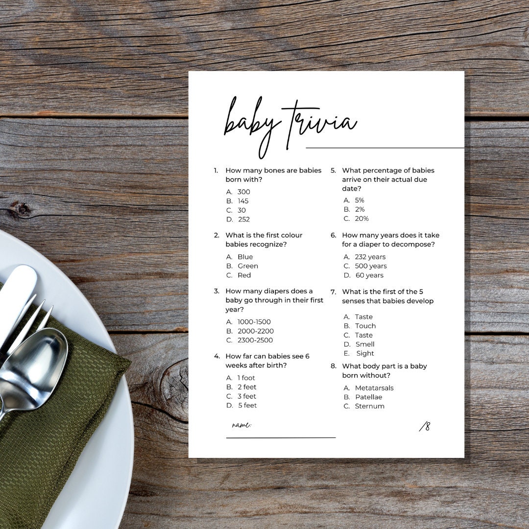 Baby Shower Trivia Game | Baby Shower Trivia Template | Baby Shower ...