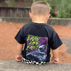 Livin life fast | Kids Toddler Graphic tee | Bamboo blend tee | Trendy boy shirt | Cars Racing Go Karts Drift Dirt Bikes BMX
