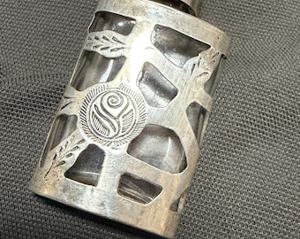 Flacone di profumo vintage messicano in argento sterling 925 con marchio di garanzia dell'aquila, metà del XX secolo.
