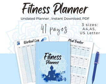 Mindful Self-care Printable Planner – Undated Fitness & Wellness Journal with Mandala Design