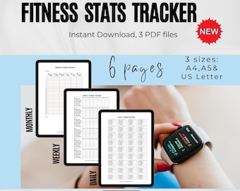 Fitbit Compatible Fitness Stats Bundle: Daily, Weekly, Monthly Trackers (PDF Download)