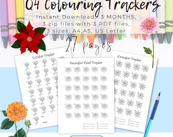 Q4 Coloring Habit Tracker – October, November, December (Printable PDF Bundle)
